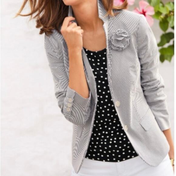 NEW Talbots Size 10 Corsage Stripe Blazer Jacket Black White Career Lightweight - Picture 1 of 13